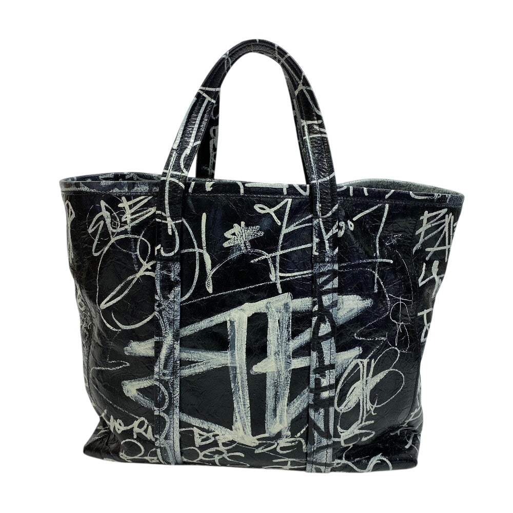 Balenciaga Handbag 671409 Leather Black Tote Bag Graffiti 2Way Barbes Medium Shopper Graffiti Mens
