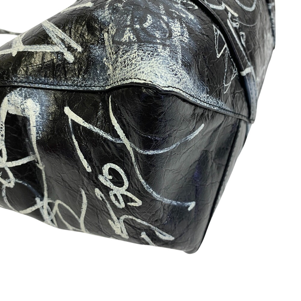 Balenciaga Handbag 671409 Leather Black Tote Bag Graffiti 2Way Barbes Medium Shopper Graffiti Mens