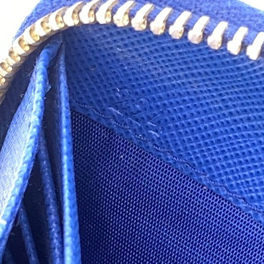 Prada Long Wallet Purse Leather Blue Zip Around Bicolor Logo Women