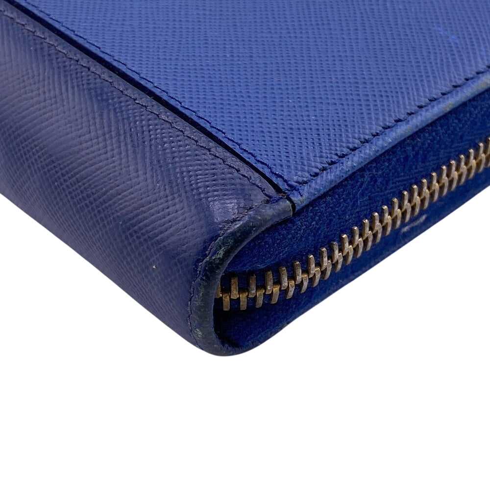 Prada Long Wallet Purse Leather Blue Zip Around Bicolor Logo Women