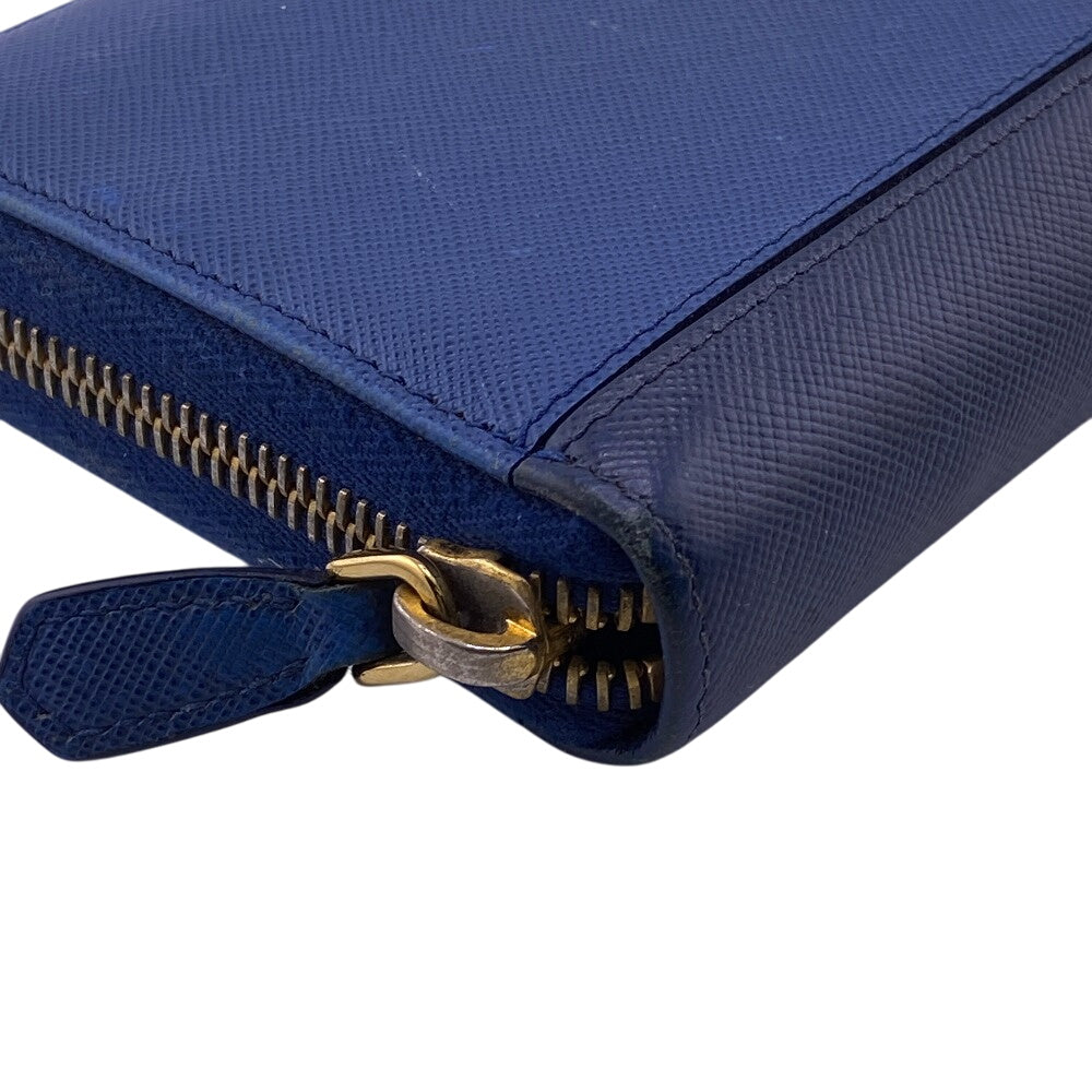 Prada Long Wallet Purse Leather Blue Zip Around Bicolor Logo Women
