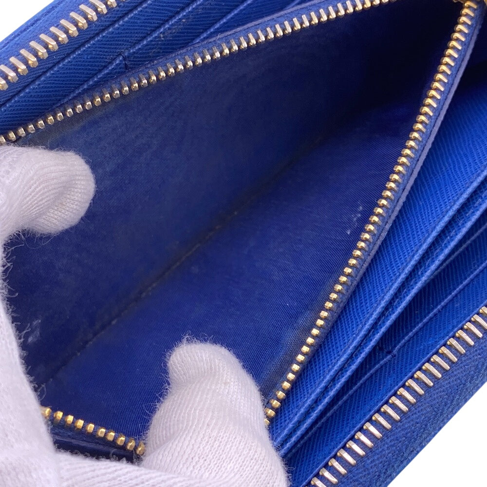 Prada Long Wallet Purse Leather Blue Zip Around Bicolor Logo Women