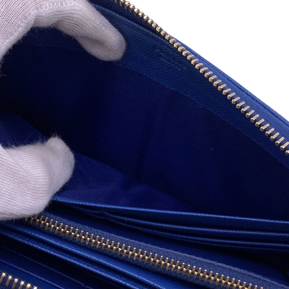 Prada Long Wallet Purse Leather Blue Zip Around Bicolor Logo Women