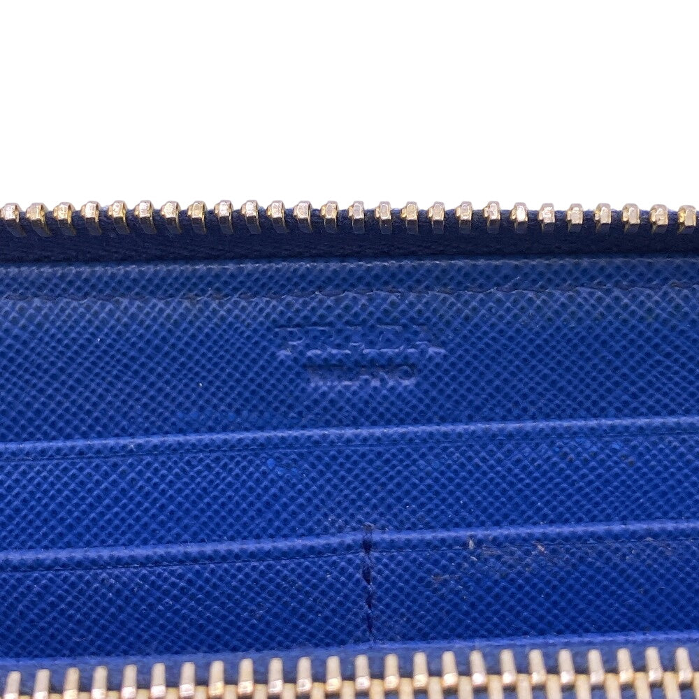 Prada Long Wallet Purse Leather Blue Zip Around Bicolor Logo Women