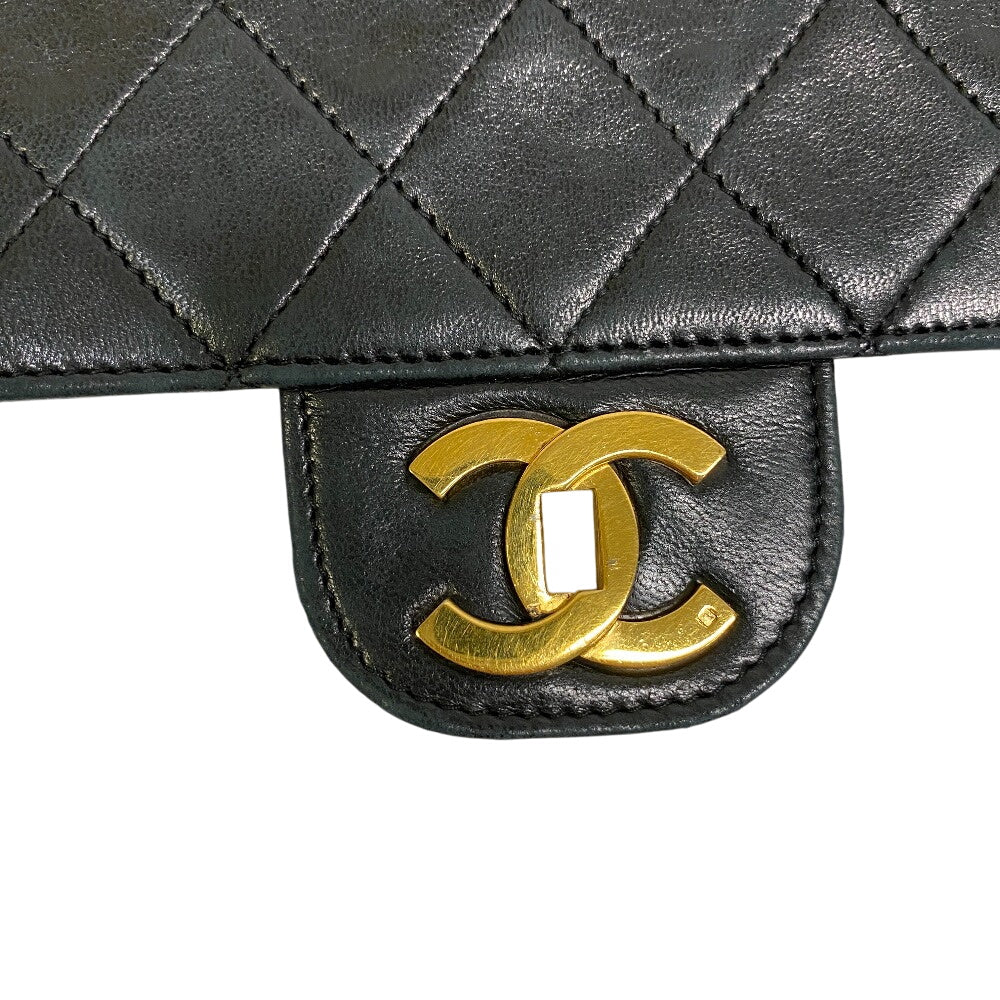 Chanel Shoulder Bag Lambskin Black Double Flap Matrasse Matrasse Women
