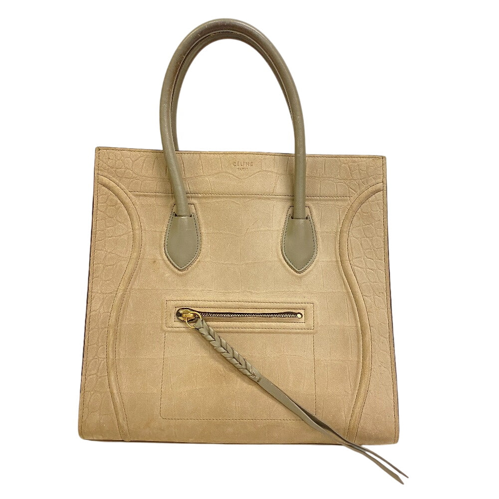 Celine Handbag Leather Beige Croco Embossed Luggage Phantom