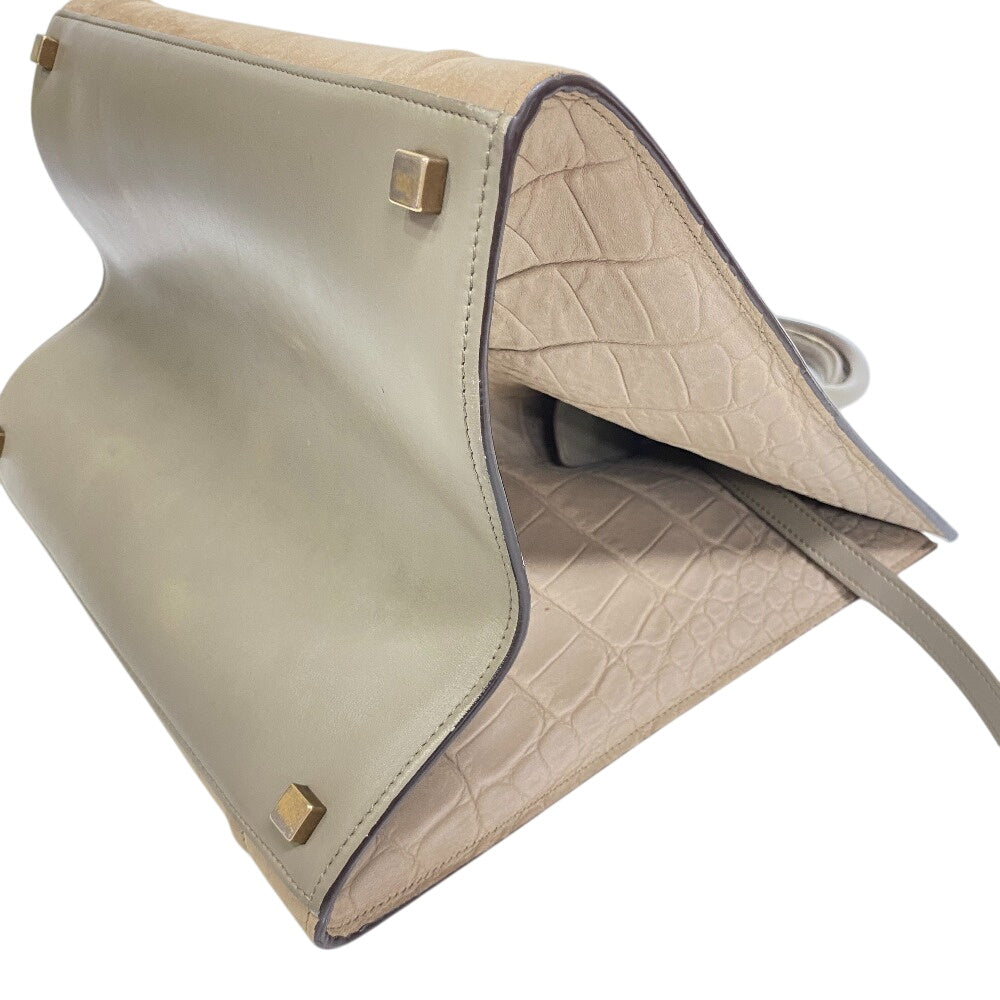Celine Handbag Leather Beige Croco Embossed Luggage Phantom