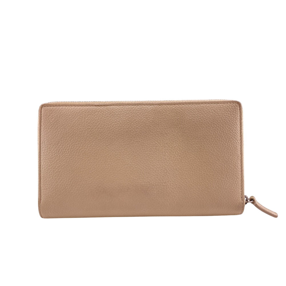 Balenciaga Long Wallet Purse 594317 Leather Beige Zip Around Cash Continental Wallet Logo