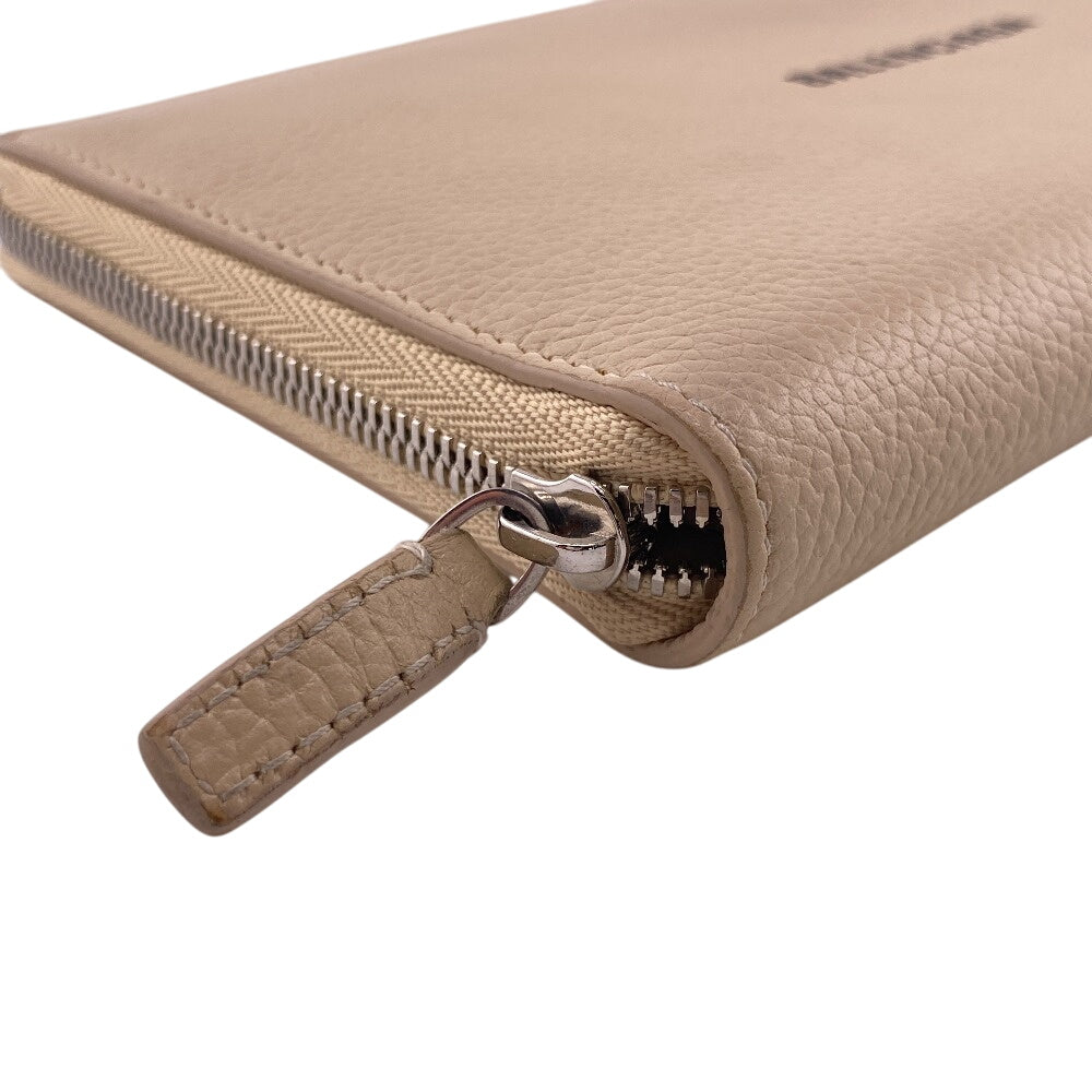 Balenciaga Long Wallet Purse 594317 Leather Beige Zip Around Cash Continental Wallet Logo