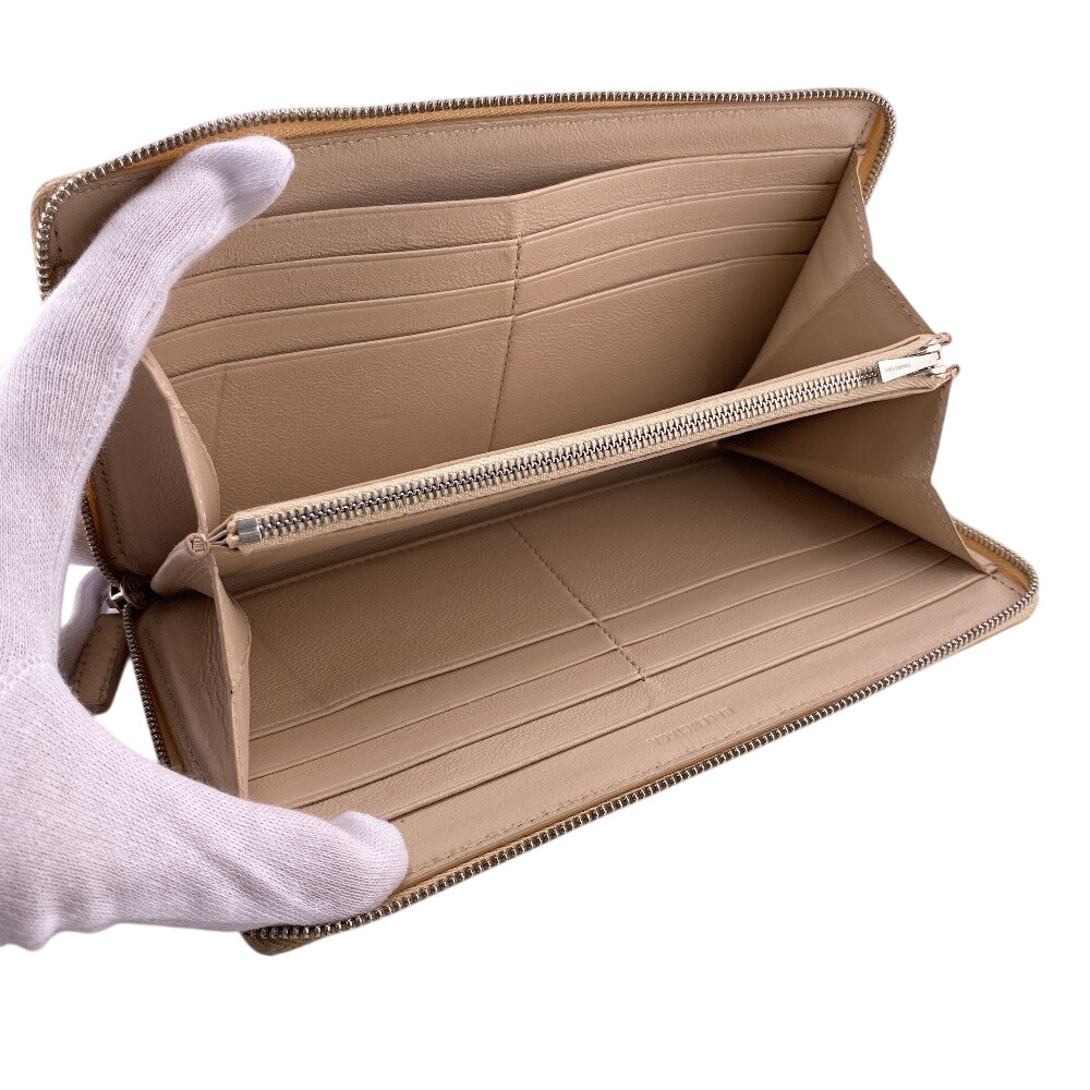 Balenciaga Long Wallet Purse 594317 Leather Beige Zip Around Cash Continental Wallet Logo