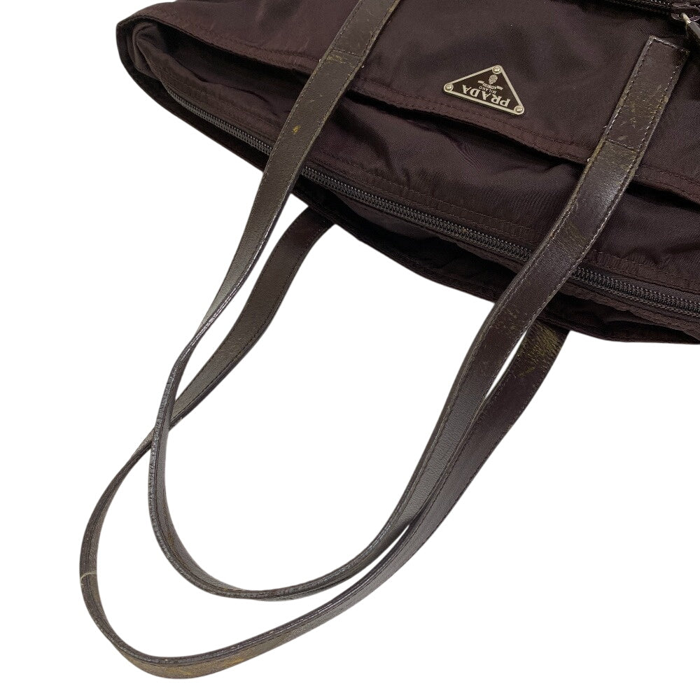 Prada Tote Bag Nylon, Leather Wine-Red Shouldertote Bag Triangle Logo Women