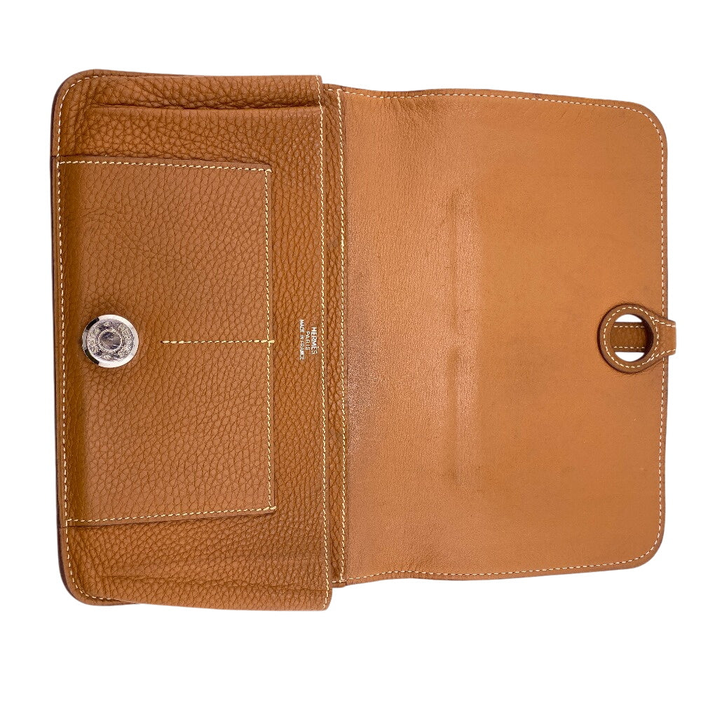 Hermes Long Wallet Purse Taurillon Clemence Brown Duo Dogon Gm Women