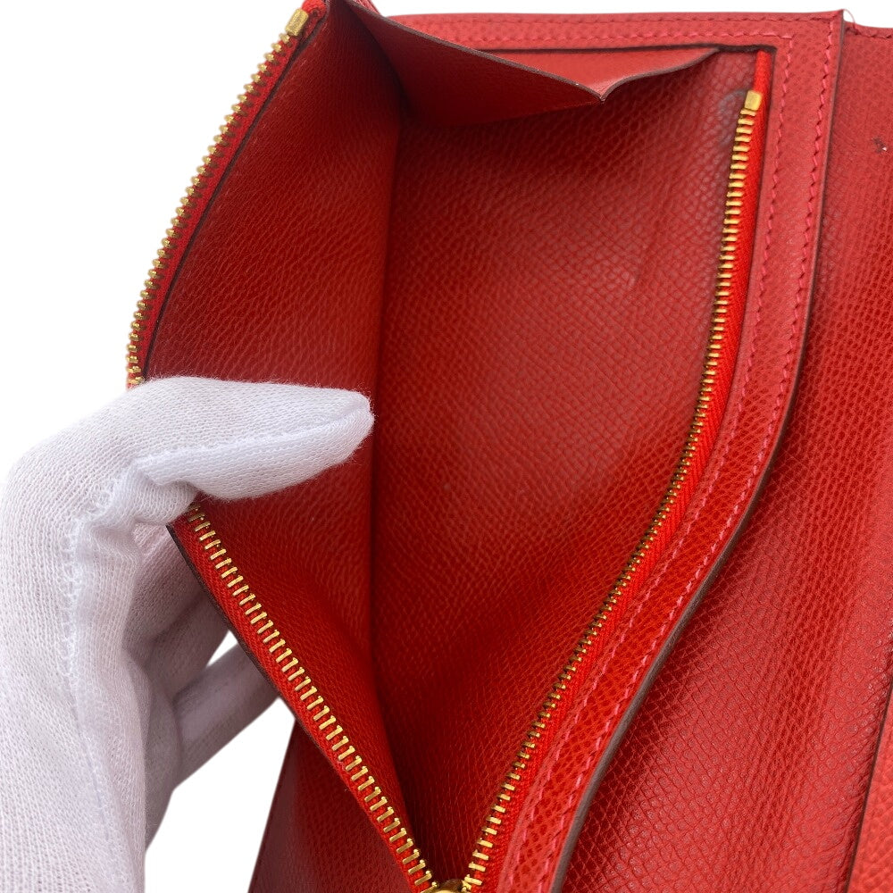 Hermes Long Wallet Purse Leather Red Bean Women