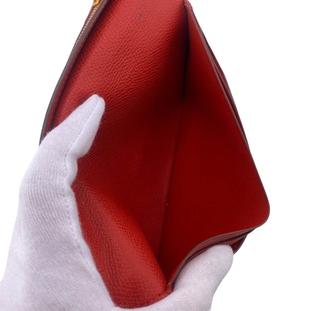 Hermes Long Wallet Purse Leather Red Bean Women