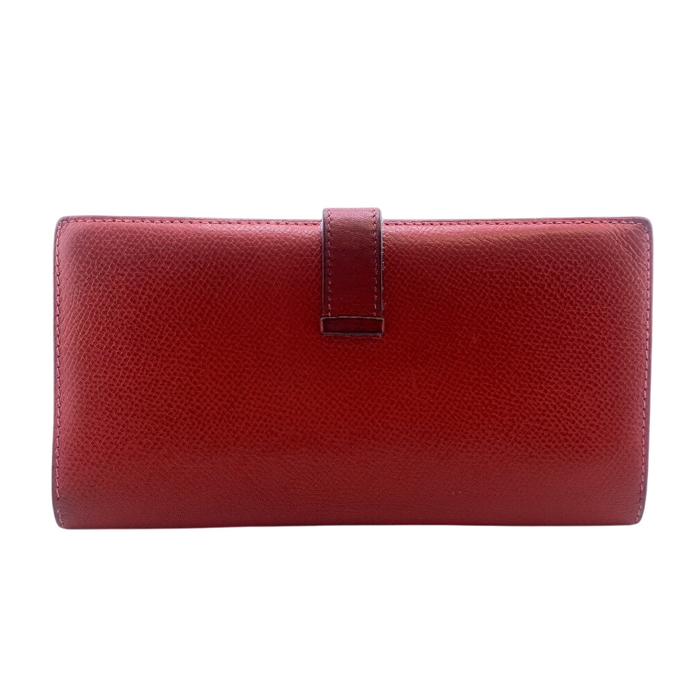 Hermes Long Wallet Purse Leather Red Bean Women