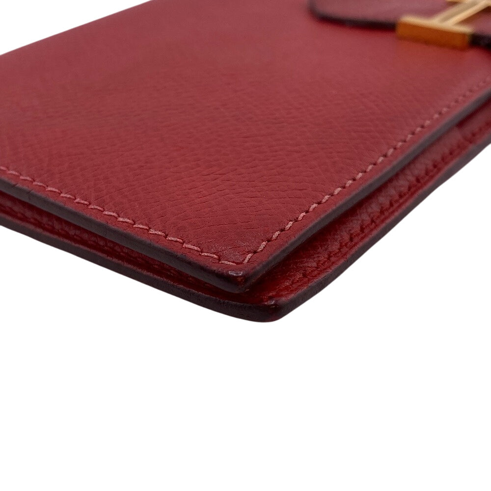 Hermes Long Wallet Purse Leather Red Bean Women