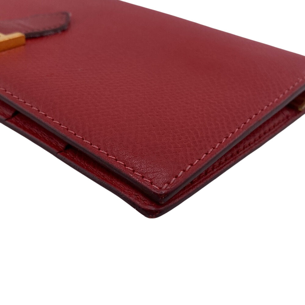 Hermes Long Wallet Purse Leather Red Bean Women