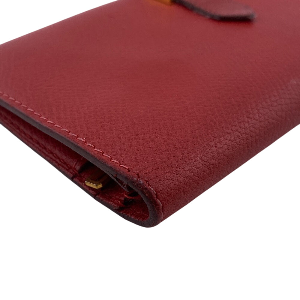 Hermes Long Wallet Purse Leather Red Bean Women