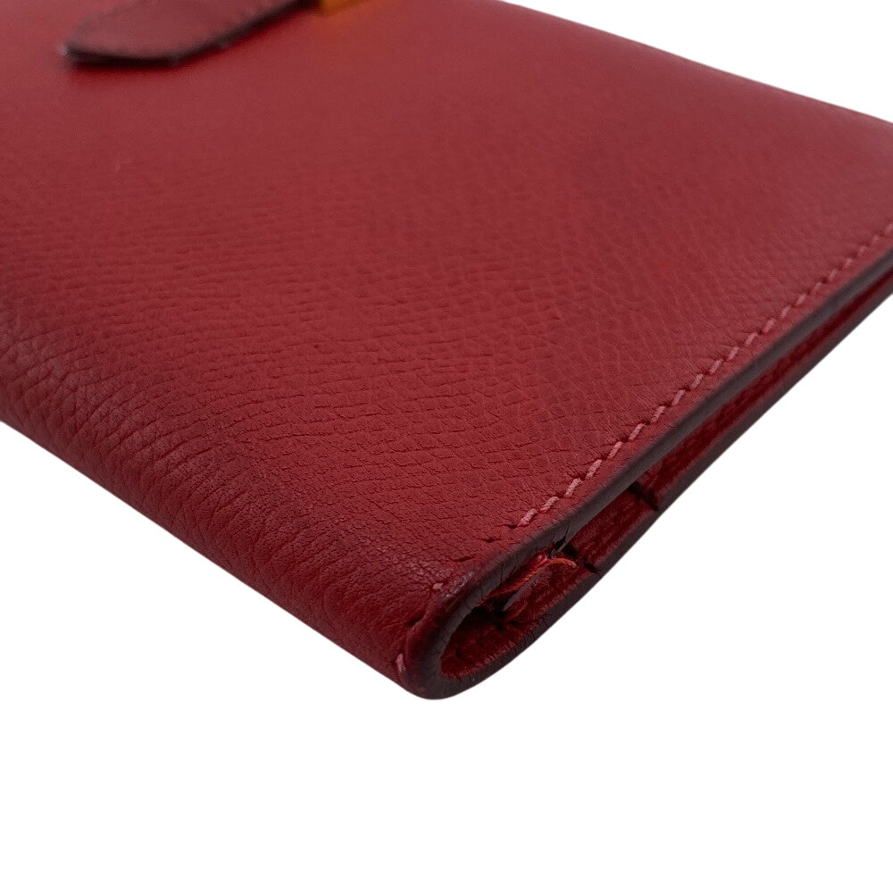 Hermes Long Wallet Purse Leather Red Bean Women
