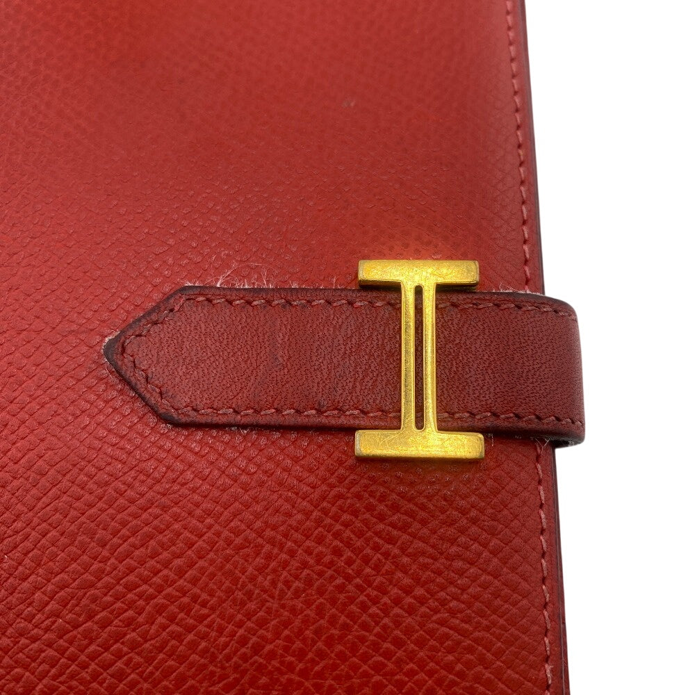 Hermes Long Wallet Purse Leather Red Bean Women
