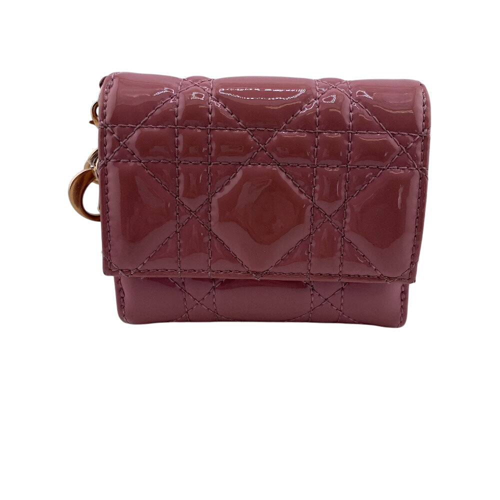 Christian Dior Tri-Fold Wallet Leather Pink Trifold Lady Dior Lotus Wallet Women