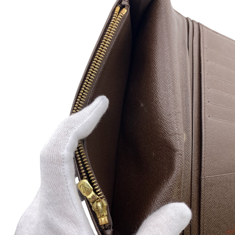Louis Vuitton Long Wallet Purse N60017 Leather Brown Zip Around Damier Ebene Portefeuille Brazza