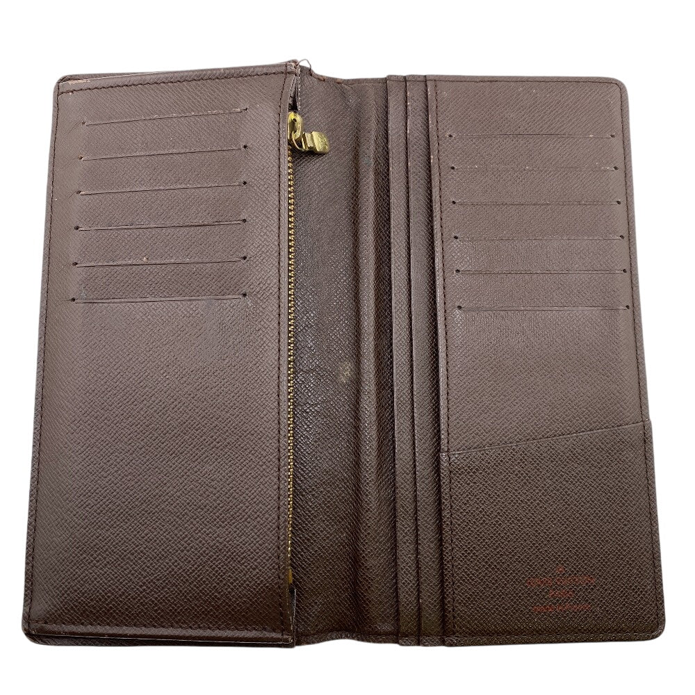 Louis Vuitton Long Wallet Purse N60017 Leather Brown Zip Around Damier Ebene Portefeuille Brazza