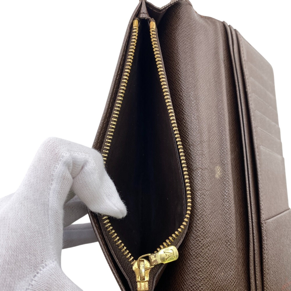 Louis Vuitton Long Wallet Purse N60017 Leather Brown Zip Around Damier Ebene Portefeuille Brazza