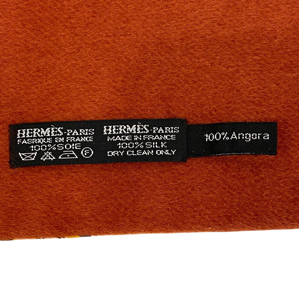 Hermes Scarf Angora , Silk Orange Reversible Women(Unisex)
