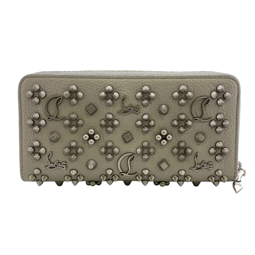 Christian Louboutin Long Wallet Purse Leather Gray Zip Around Panettone Women