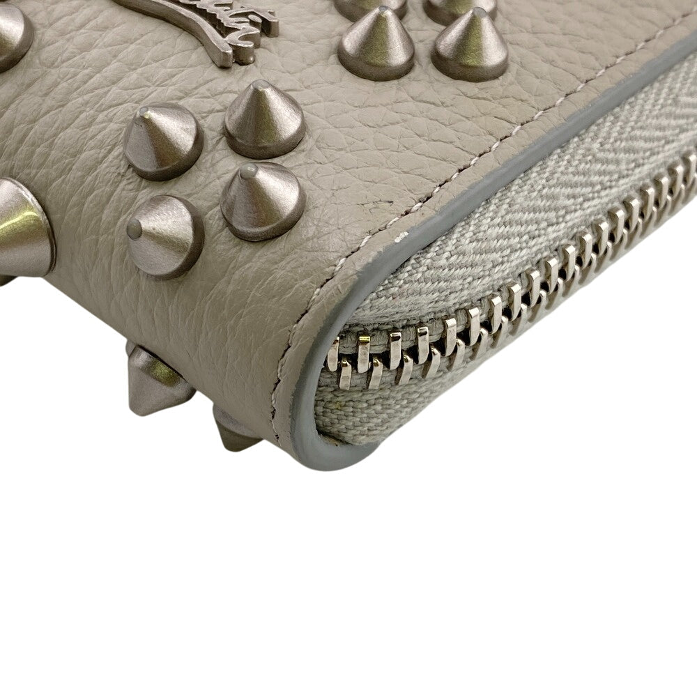 Christian Louboutin Long Wallet Purse Leather Gray Zip Around Panettone Women