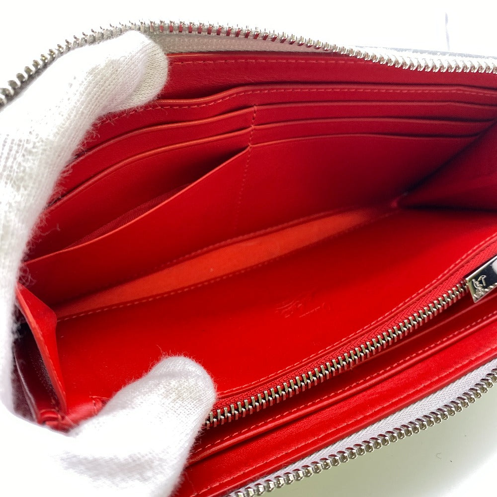Christian Louboutin Long Wallet Purse Leather Gray Zip Around Panettone Women