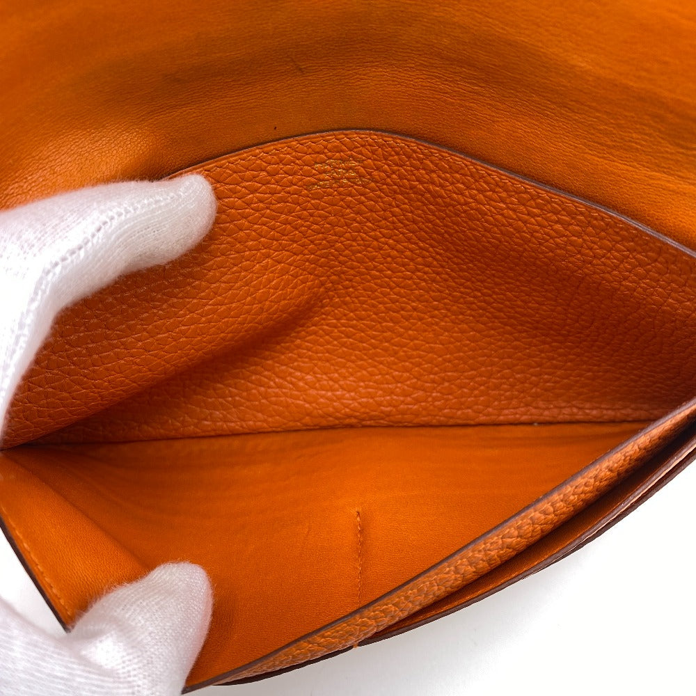 Hermes Long Wallet Purse Taurillon Clemence, Gold Orange Dogon Long Mens