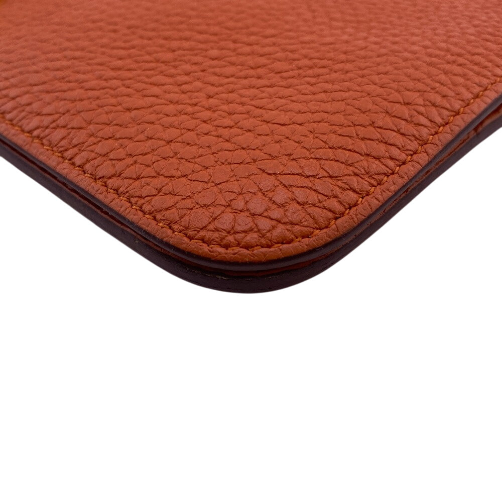 Hermes Long Wallet Purse Taurillon Clemence, Gold Orange Dogon Long Mens