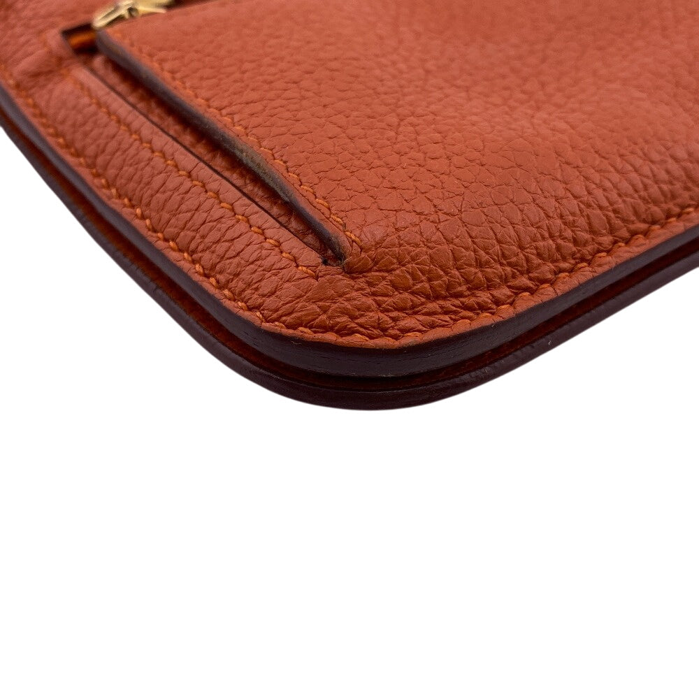 Hermes Long Wallet Purse Taurillon Clemence, Gold Orange Dogon Long Mens