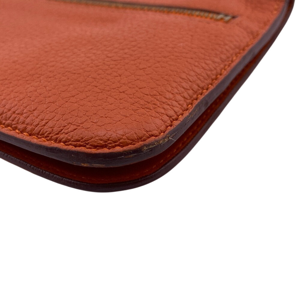 Hermes Long Wallet Purse Taurillon Clemence, Gold Orange Dogon Long Mens