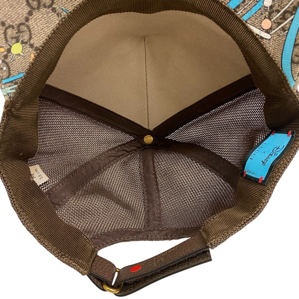 Gucci Cap 648843 Gg Supreme Canvas, Leather Brown Gg Pattern Baseball Cap M58