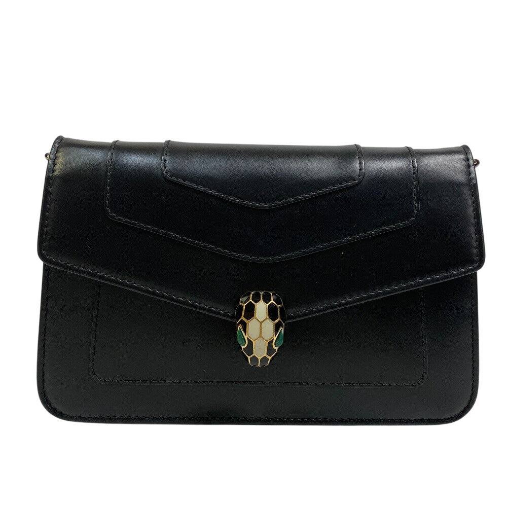 Bvlgari Long Wallet Purse Leather Black Serpenti Forever Women