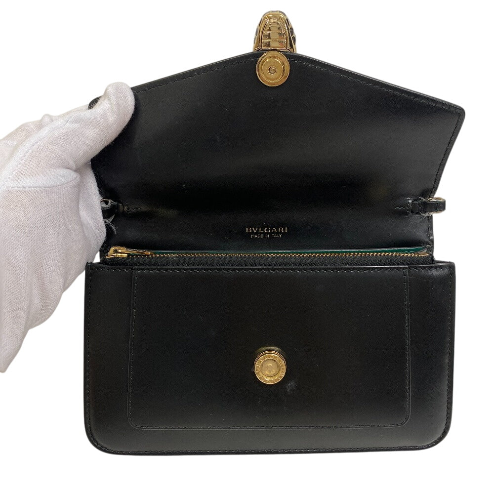 Bvlgari Long Wallet Purse Leather Black Serpenti Forever Women