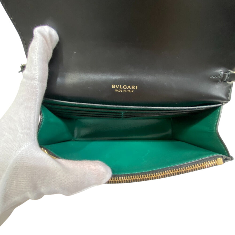 Bvlgari Long Wallet Purse Leather Black Serpenti Forever Women