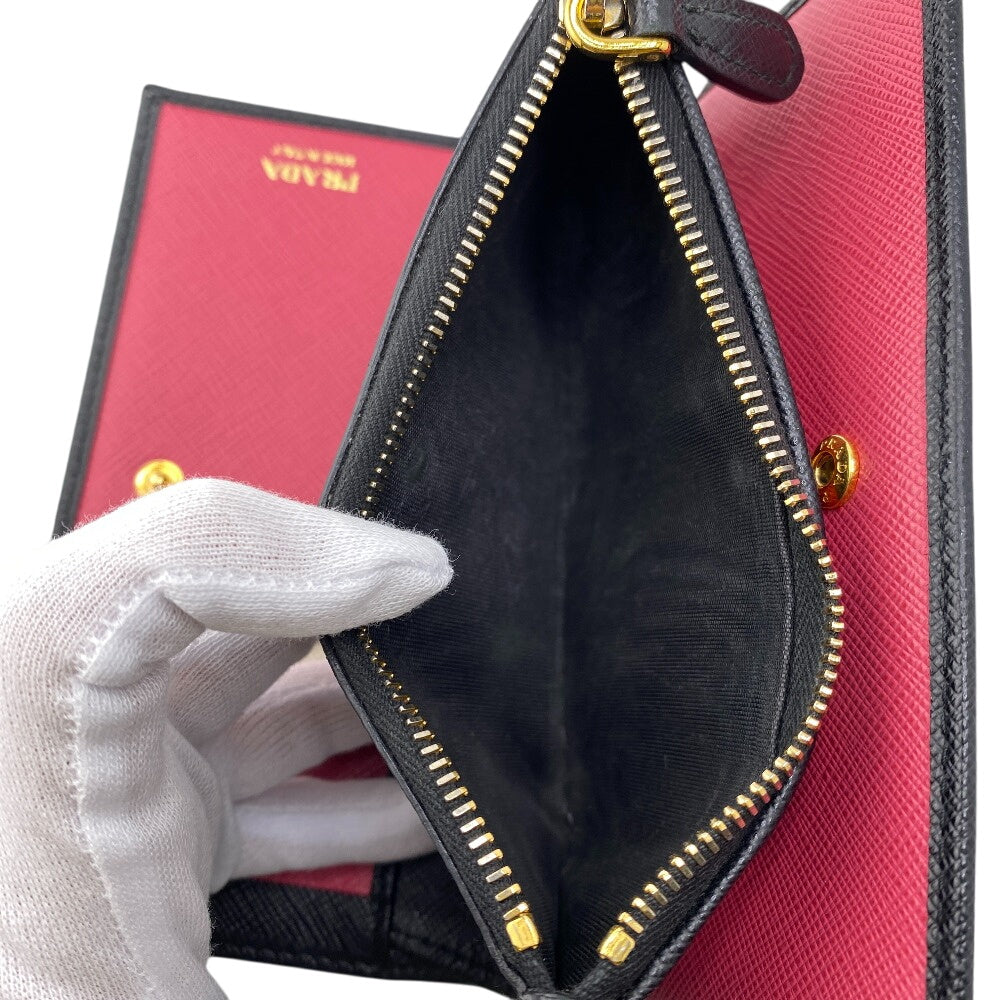 Prada Bifold Wallet 1Ml009 Leather Black W Pocket Safiano Women