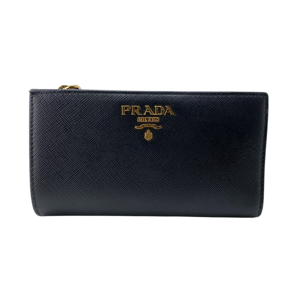 Prada Bifold Wallet 1Ml009 Leather Black W Pocket Safiano Women