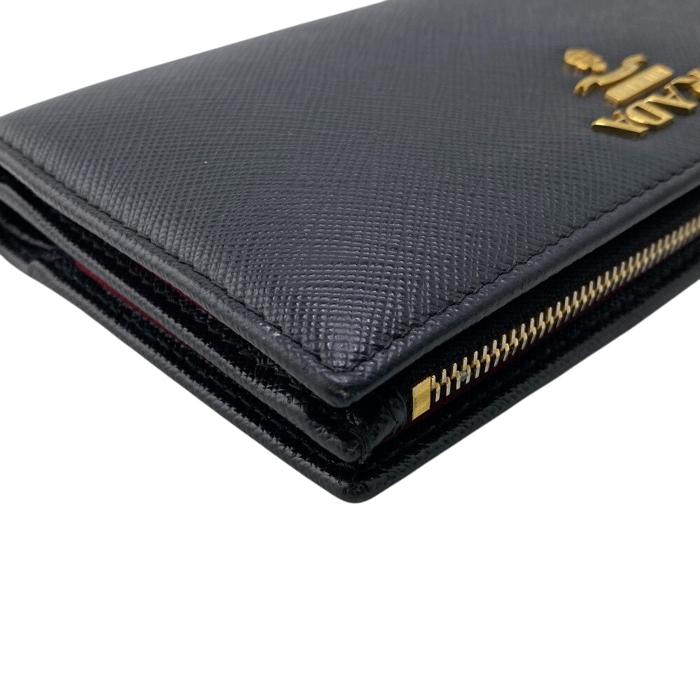 Prada Bifold Wallet 1Ml009 Leather Black W Pocket Safiano Women