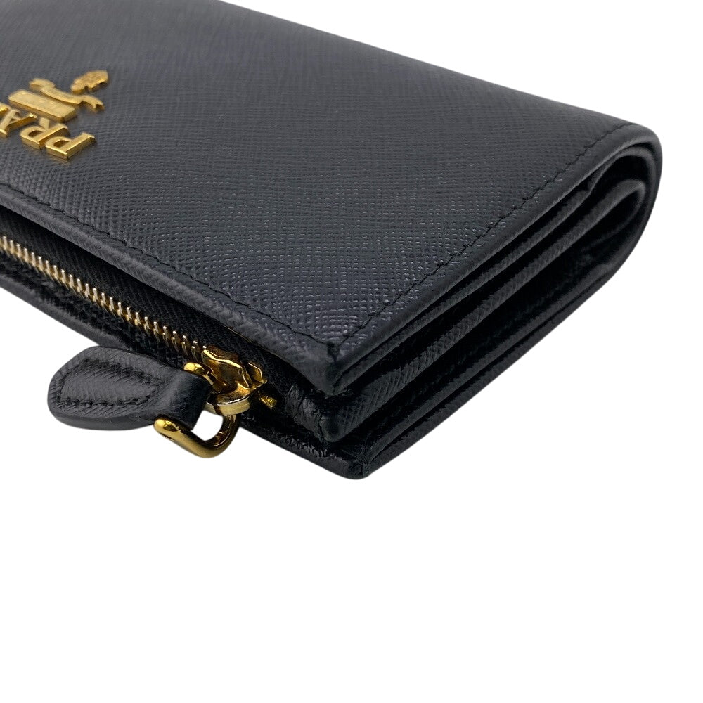 Prada Bifold Wallet 1Ml009 Leather Black W Pocket Safiano Women