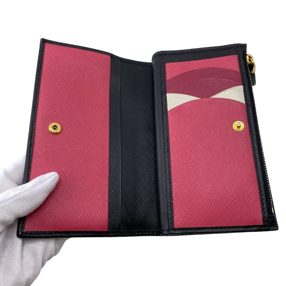 Prada Bifold Wallet 1Ml009 Leather Black W Pocket Safiano Women