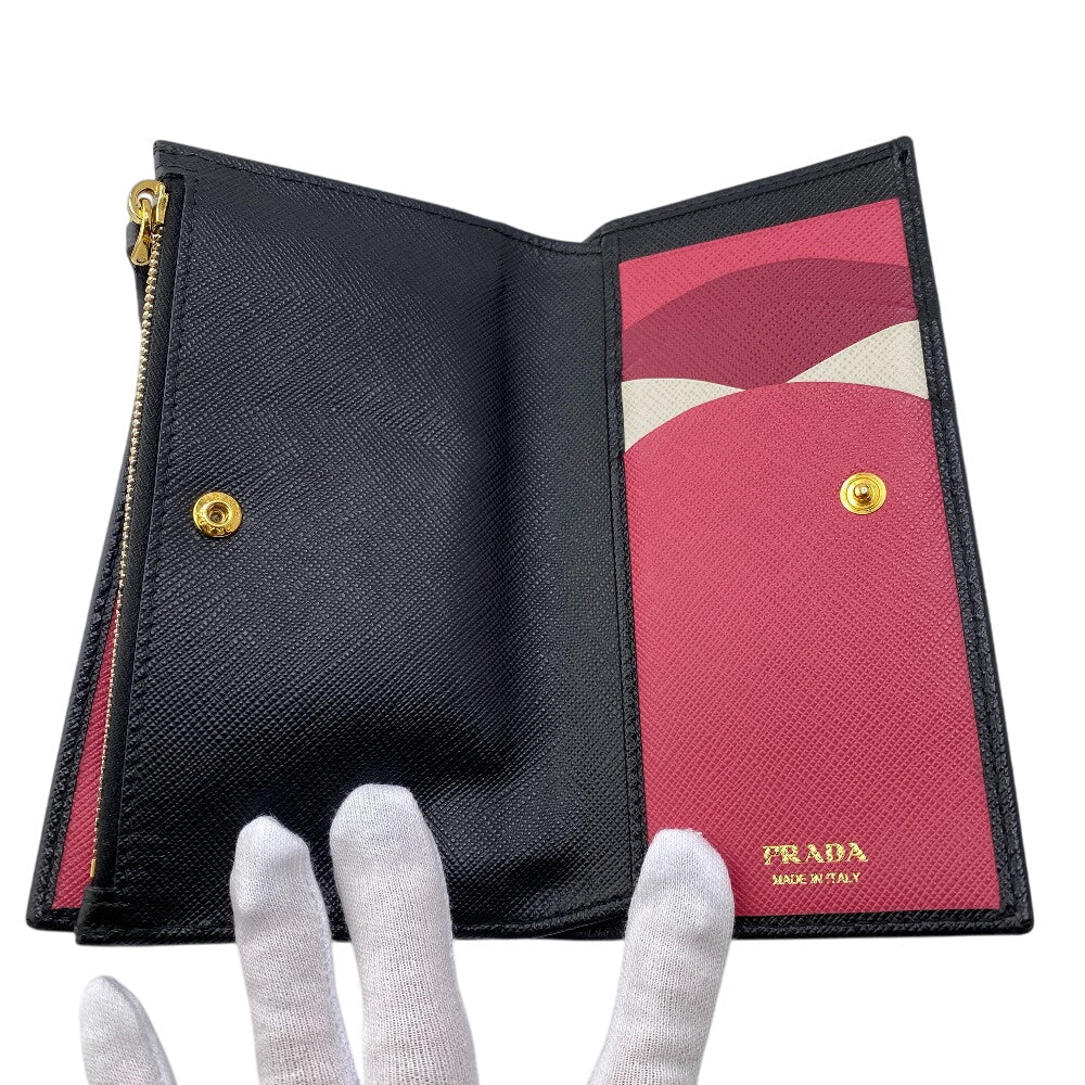 Prada Bifold Wallet 1Ml009 Leather Black W Pocket Safiano Women