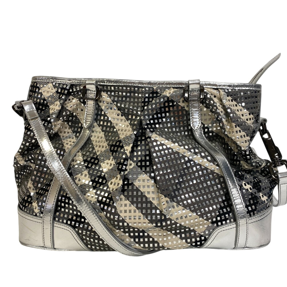 Burberry Shoulder Bag Canvas Silver Beat Check