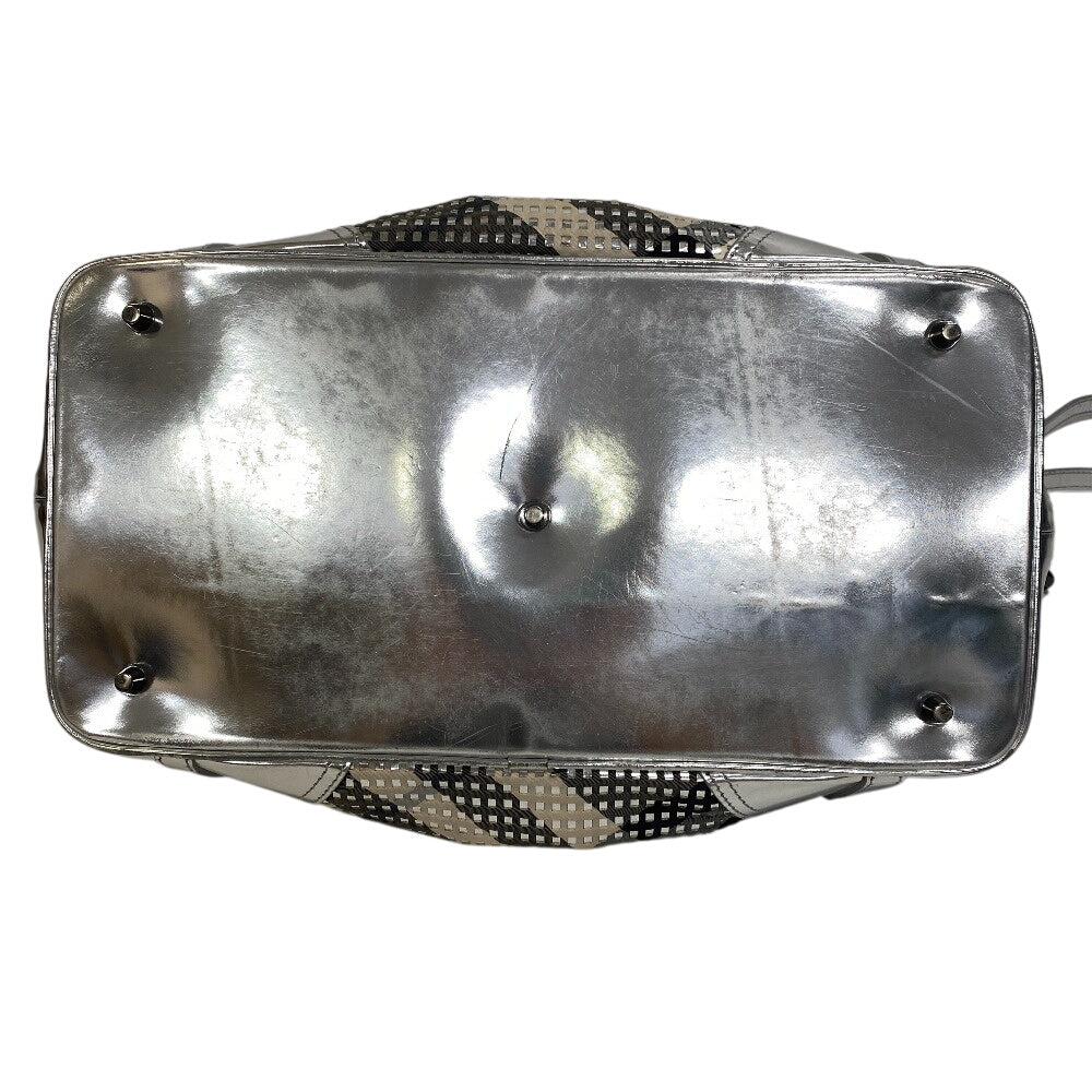 Burberry Shoulder Bag Canvas Silver Beat Check