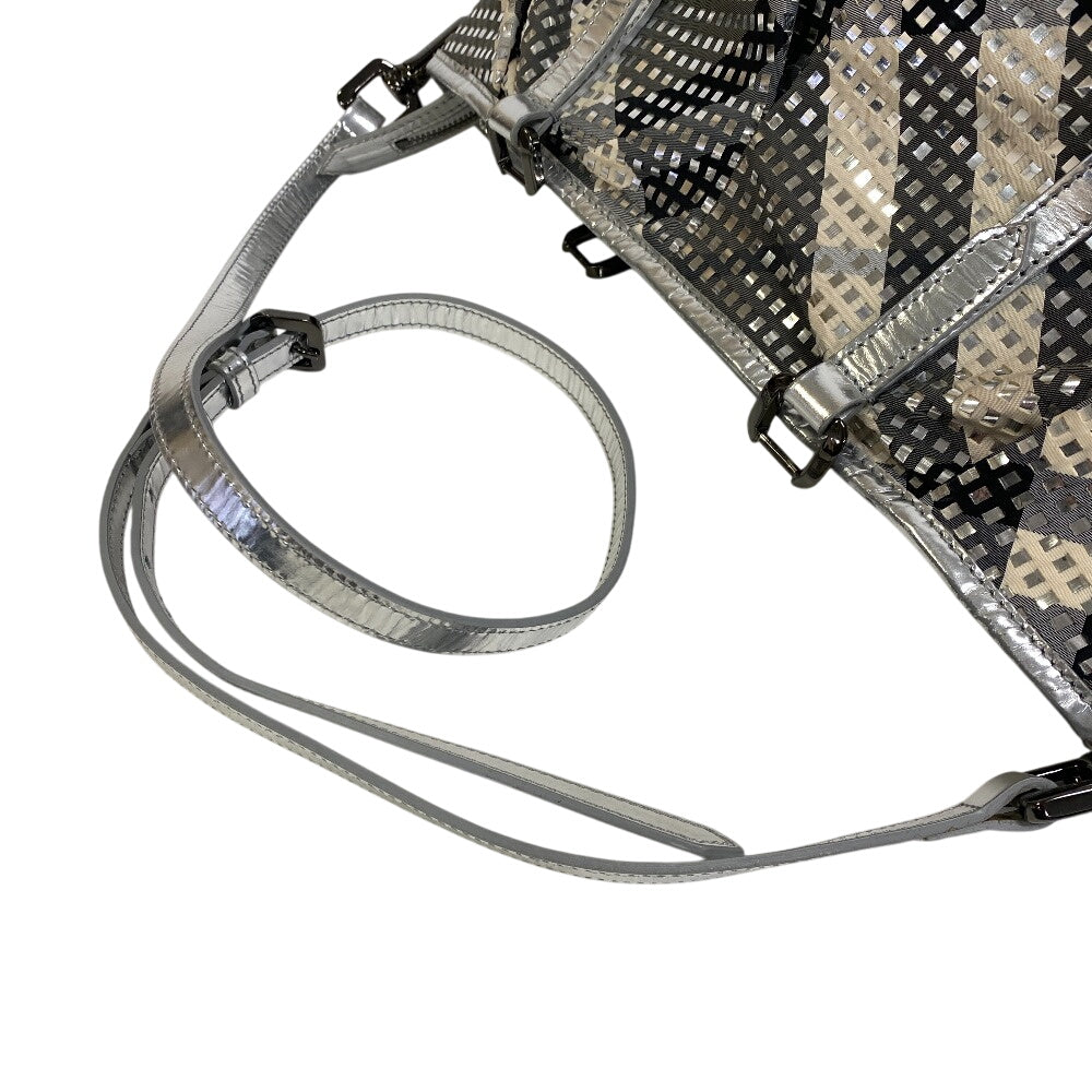 Burberry Shoulder Bag Canvas Silver Beat Check