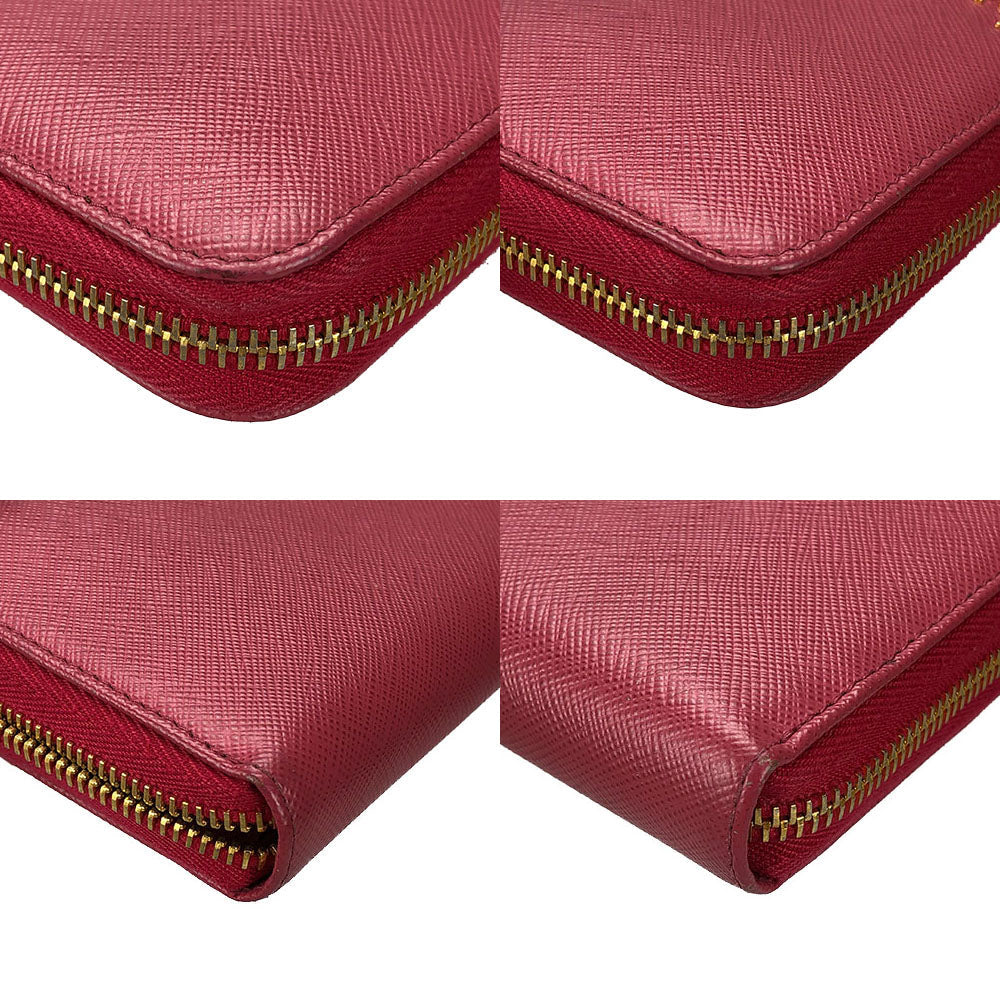 Prada Long Wallet Purse 1Ml506 Embossed Leather Pink Zip Around Safiano Women